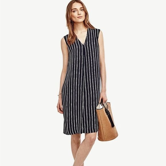 Ann Taylor Petite Striped Sleeveless Dress - Picture 1 of 10